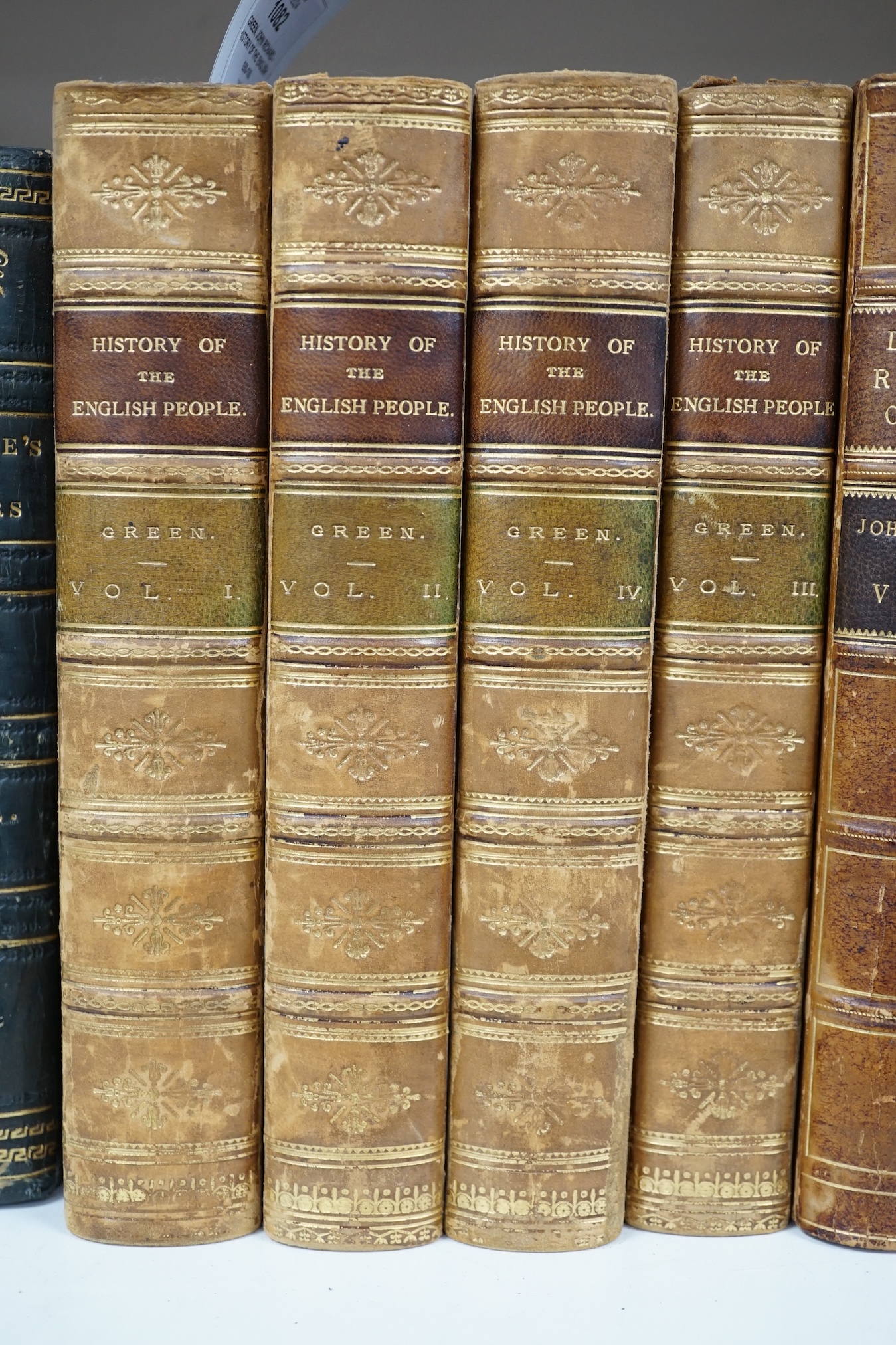 Green, John Richard - History of the English People, 4 vols, half calf with marbled boards, Macmillan and Co., London, 1885